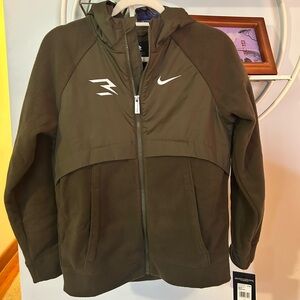 Nike 3Brand Boys Youth Kids L Large Green Hooded Fleece Sweatshirt Jacket NWT